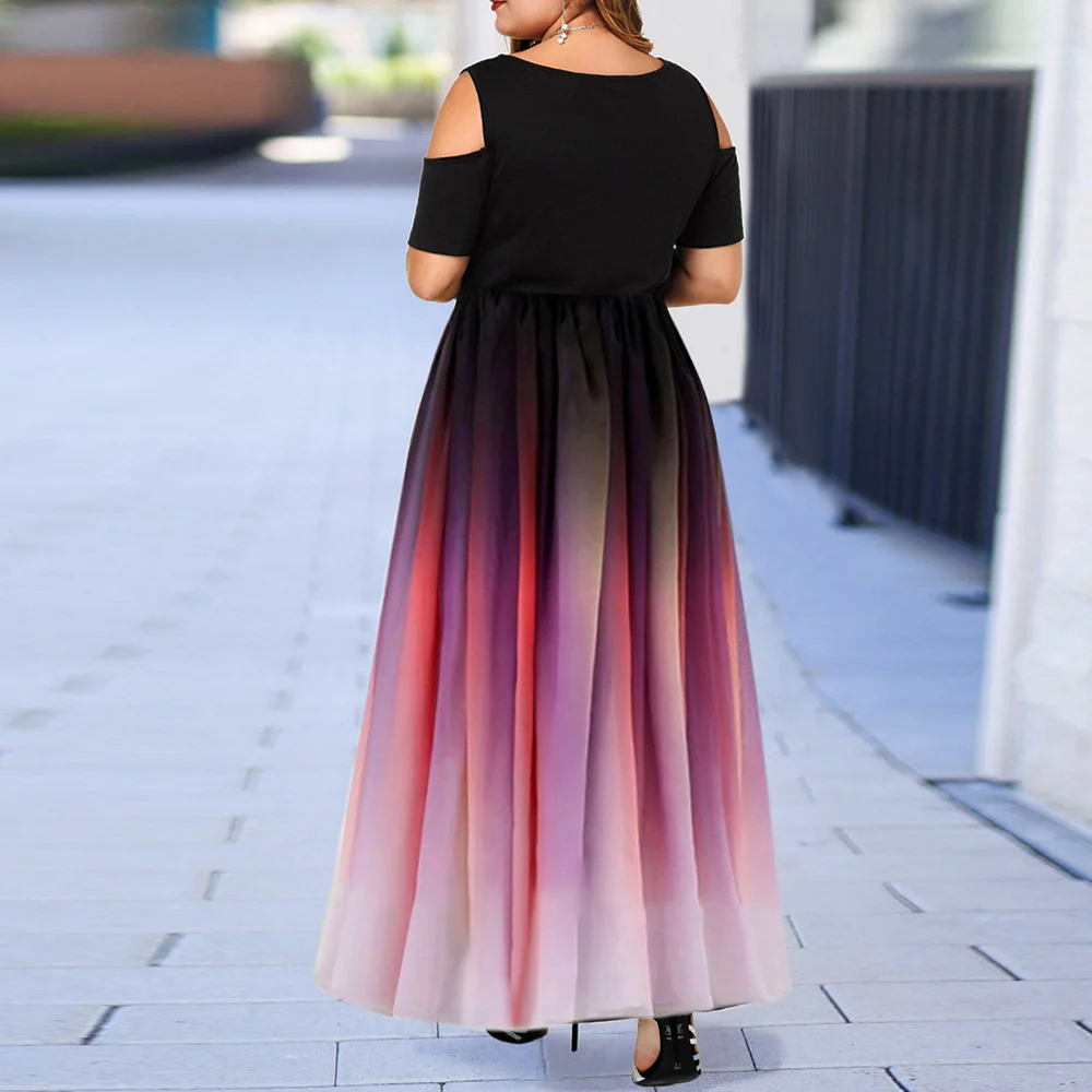 2024 Spring/Summer fashion party dress dress slim sexy gradient off-shoulder plus size women's dress long skirt