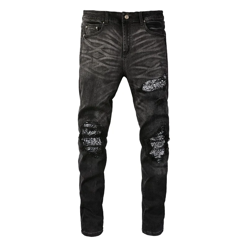 men's-black-gray-distressed-patches-patchwork-holes-moustache-slim-fit-ripped-jeans-men