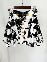 HIGH STREET Newest 2026 Runway Designer Fashion Women's Metal Rose Buttons Printed Floral Mini Skirt - Image 2