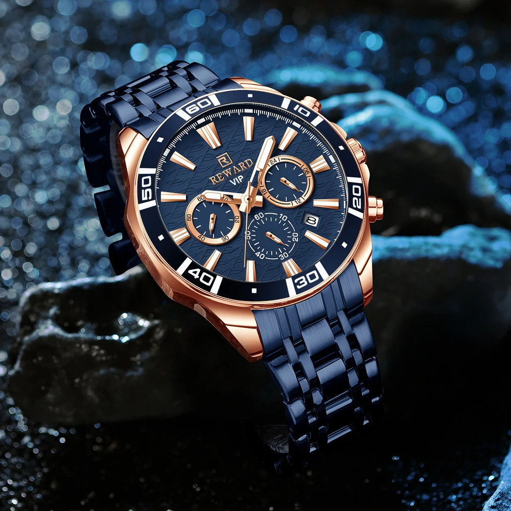 REWARD New Mens Watches Stainless Steel Luxury Waterproof