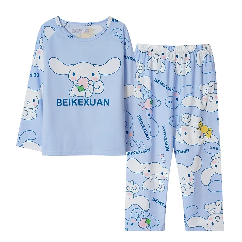 Sanrio Autumn Children&rsquo;s Milk Silk Pajama Set Kawaii Sanrioed Anime Cinnamoroll Kuromi Pajama Children&rsquo;s Home Clothing children pajama set
