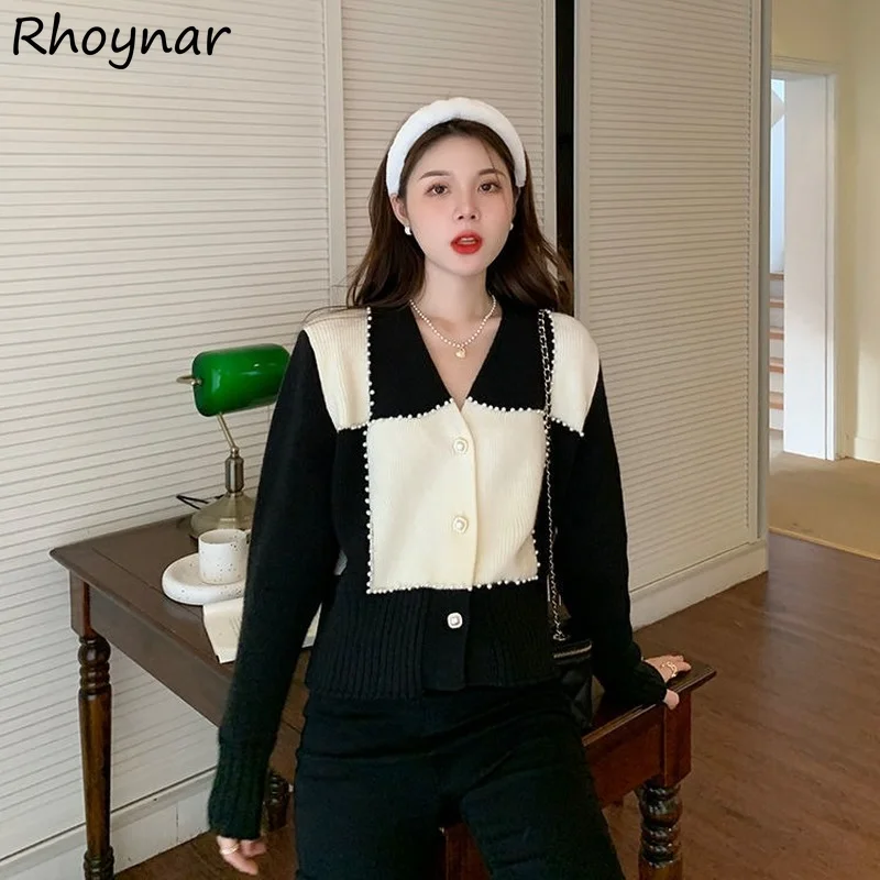 

Cardigan Women Panelled Fashion Sweet Harajuku Girlish Knitted Jumpers Retro Casual All-match Autumn Students Peter Pan Collar