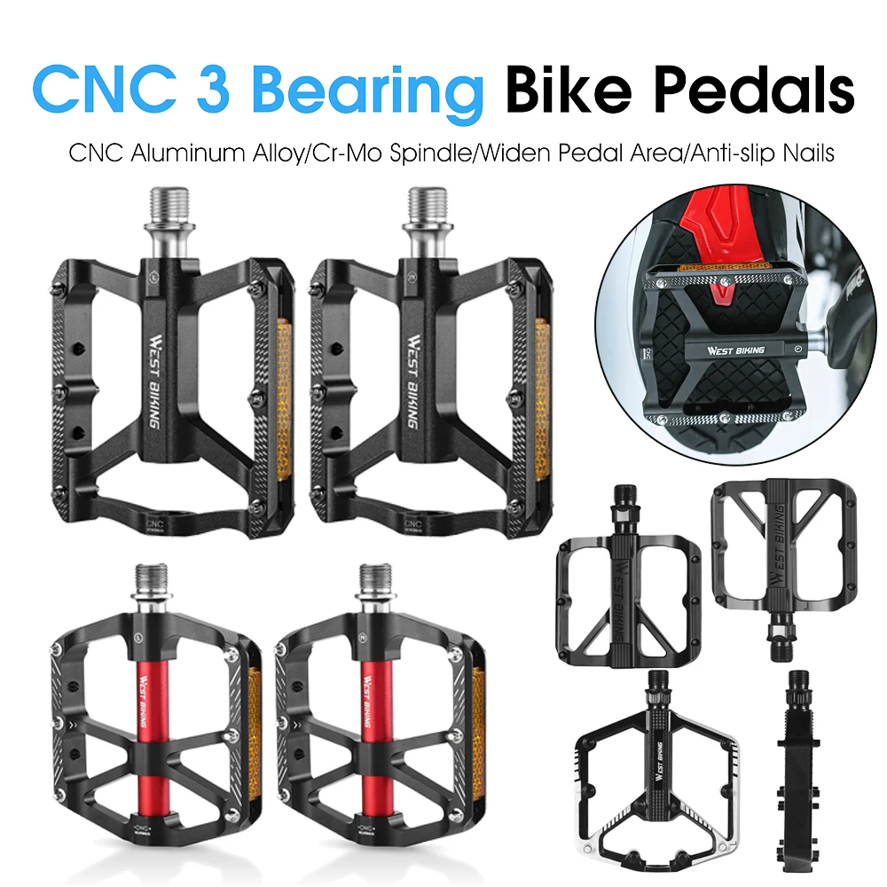 WEST BIKING Ultralight Pedals for Bicycle Flat Platform Anti-skid Bicycle Pedals Footboard Reflector Bike Accessories -