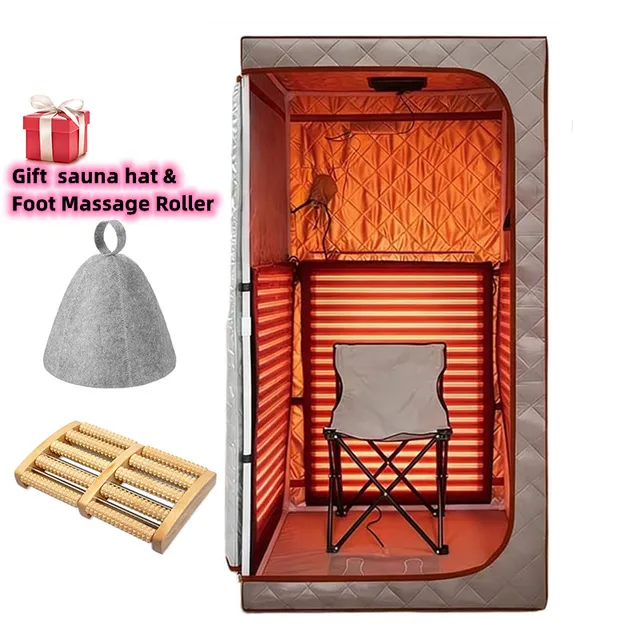 ซาวน่าอินฟราเรดแบบพกพาขนาดเต็มสำหรับสปาที่บ้าน พร้อมแสงสีแดง ซาวน่าแห้งแบบพกพาเพื่อการผ่อนคลาย (ยาว 33.8 นิ้ว x กว้าง 33.8 นิ้ว x สูง 66.5 นิ้ว) 1