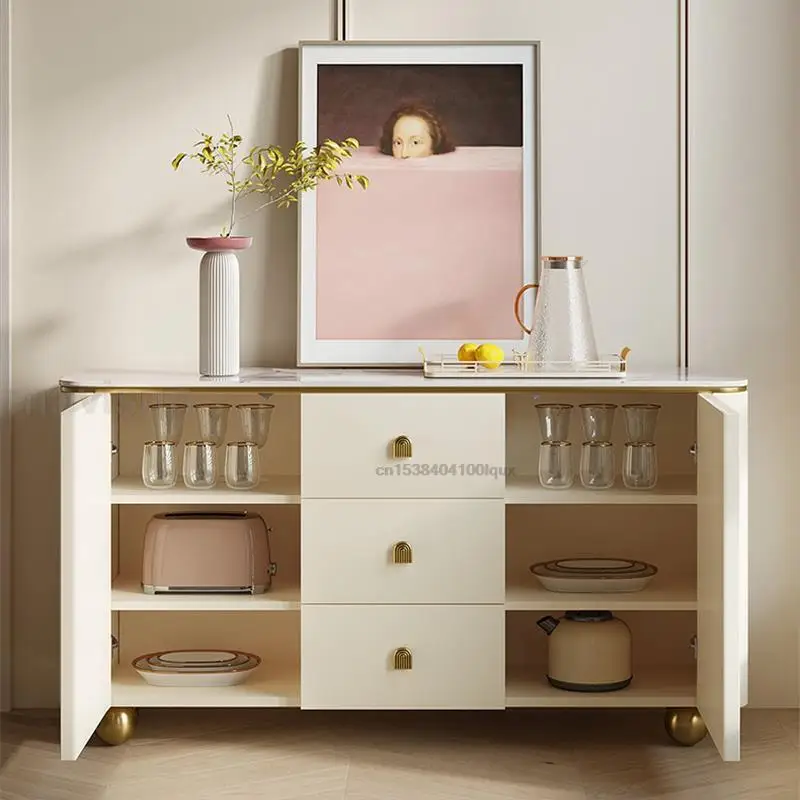 White Sideboards With Three Drawers Cream Style Round Corners Display Furniture Press Type Doors Luxury Dining Room Cabinets