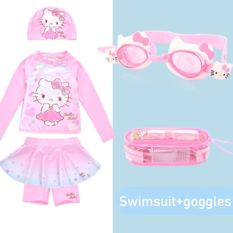 Fato de banho Kawaii de peça única para menina, roupa de banho infantil,  calção de banho para spa, desenho animado Hello Kitty fofo e Kawaii, verão,  novo - AliExpress