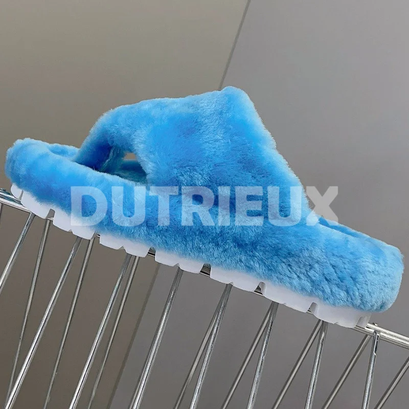 

Female Slippers Spring Autumn 2023 New Plush Upper Candy Colors Round Head Open Toe Flip Flops Simplicity Versatile Female Shoes