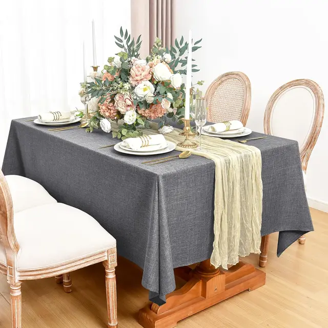 Nappe rectangulaire Vintage en coton et lin, gris kaki, pour noël, mariage, Banquet, décoration de salle à manger, couverture de Table 4