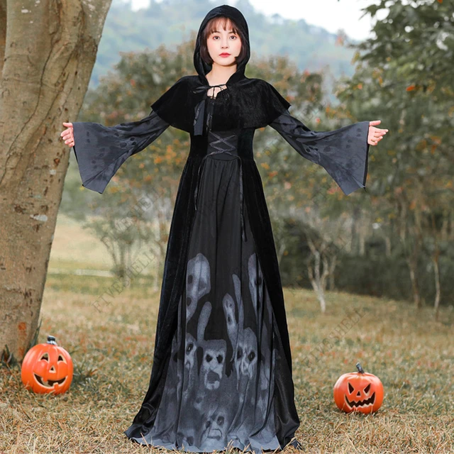 Fantasia feminina adulta noturna de bruxa para halloween, vestido fantasia  sexy