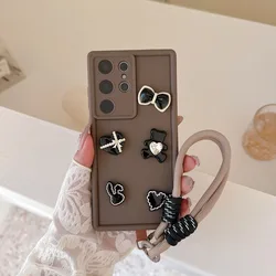 Bear Heart Lanyard Soft Phone Case - Universal Fit Cover for Reno 6 5G (Coffee)