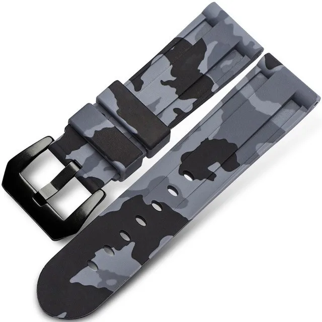 Universal Camo Blue Grey Silicone Watch Band with Tool