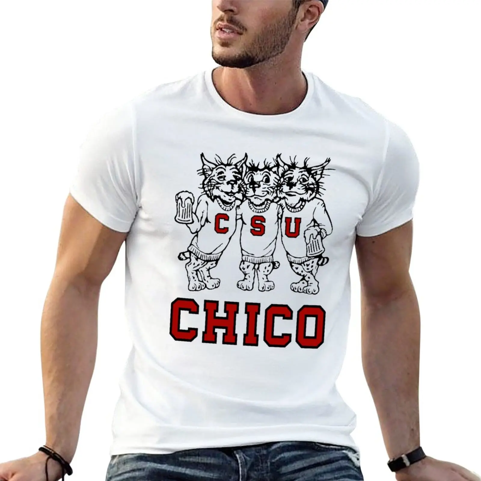 Nuovo Logo Chico State Vintage Drinking Wildcats Dalla T-Shirt 1970 & X27;S 1980 & X27;S