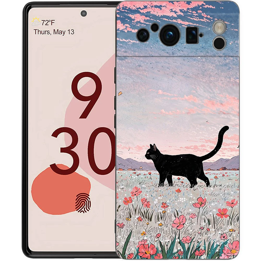 Adorable Cat Design Shockproof TPU Phone Case - Soft Black Cover