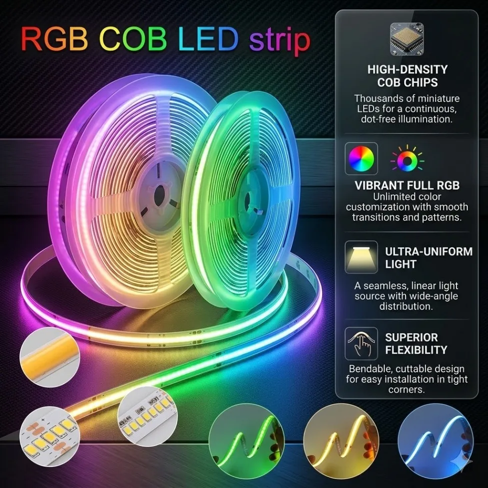 รูปสินค้า LED Strip ยืดหยุ่น RGB สว่างสูง ตกแต่งห้องนั่งเล่น ห้องนอน