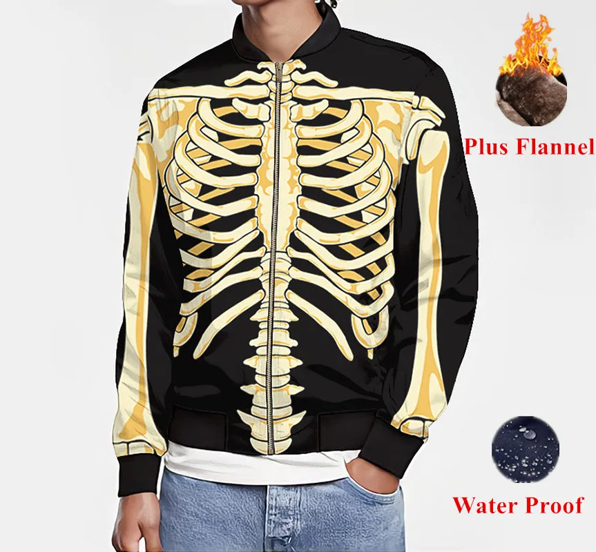 

Y2k Autumn Winter New Mens Skull Print Flannel Oversized Bomber Jackets Outwear Waterproof Jacket Men Coat Clothes Blouson Homme