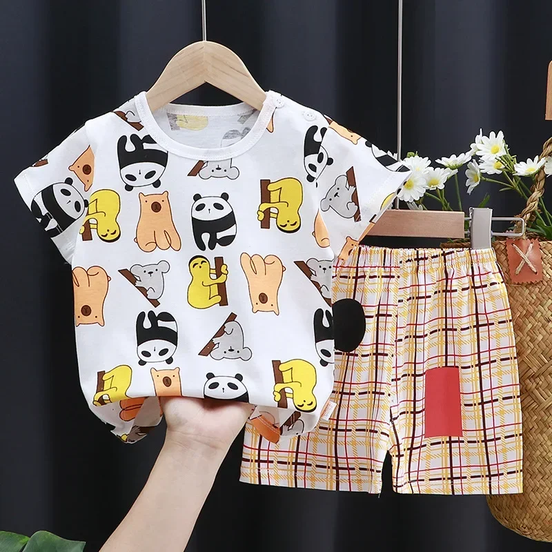 Cartoon Print Pure Cotton Toddler Tracksuit - 2 Piece Set (T-Shirt & Shorts)