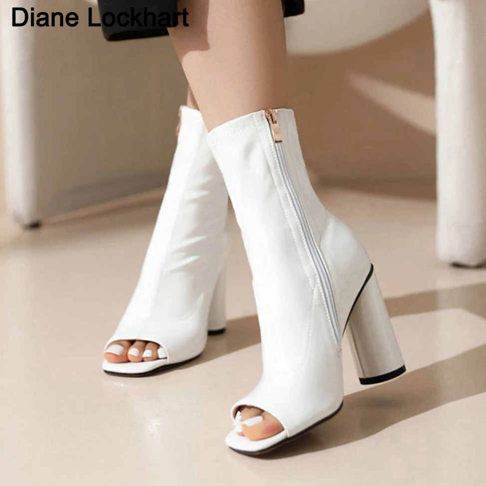 

Fashion Open Toe Ankle Boots For Women Square High Heels Shoes Women Gladiator Sandals Bottes Sexy Boot Spring Fall Pumps 42