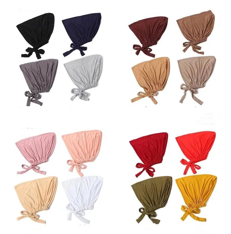 2022 Plain Modal Ctton Turban Cap Muslim Fashion Wrap Elastic Tie Back Head Wraps Ladies Soft Headband Bonnet Islamic Hijab Caps