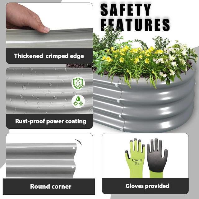 2 Pack 6x3x1FT Galvanized Raised Garden Bed Kit Oval Metal Planter Box Outdoor Planter Raised Beds for Vegetable Flower Herbs