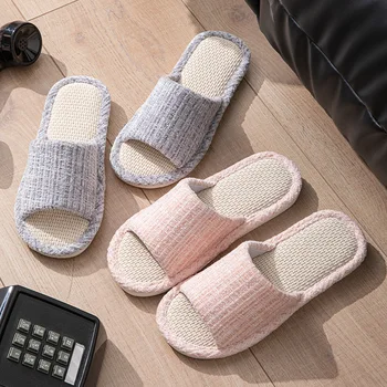 Hemp Women's Slippers House Flats Four Seasons Luxury Designer Woman Shoes Linen Summer Indoor Slides Non-Slip Floor Soft Sole 1