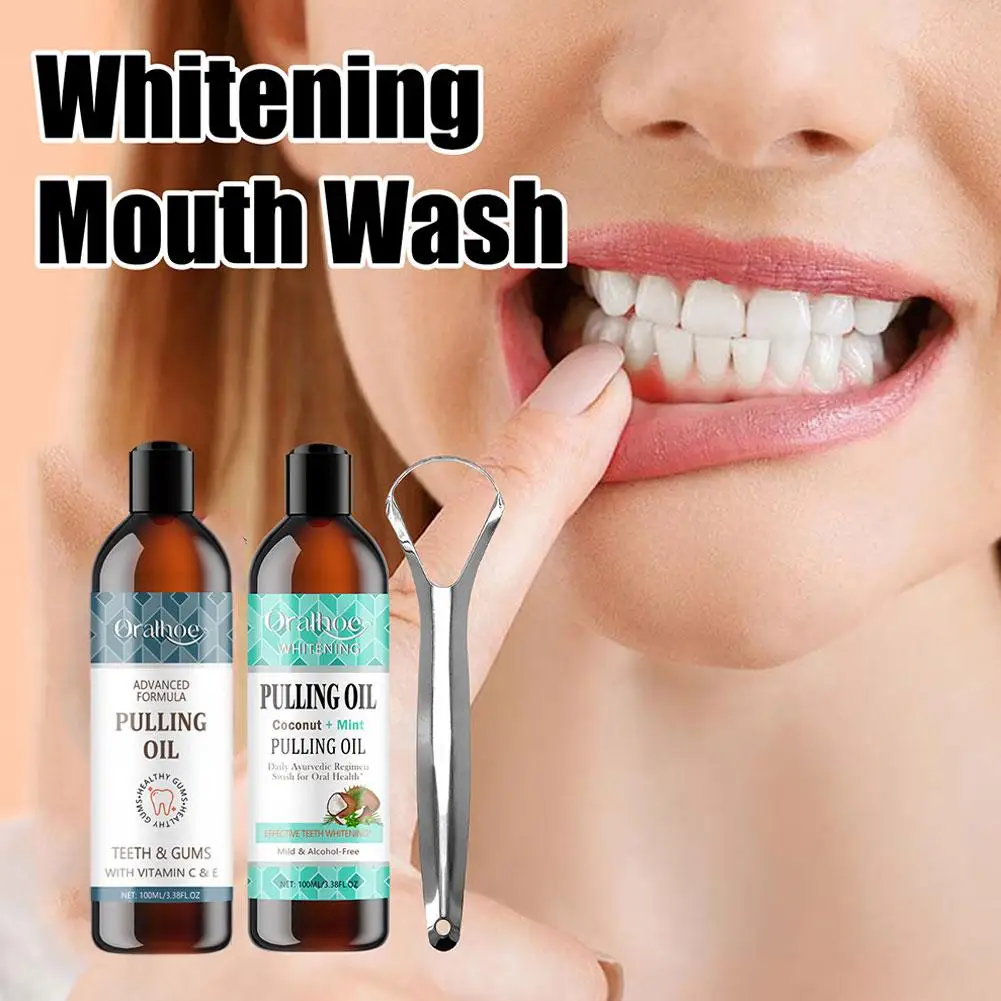 Teeth Whitening Kit 100ML Coconut Mint Pulling Oil Mouthwash