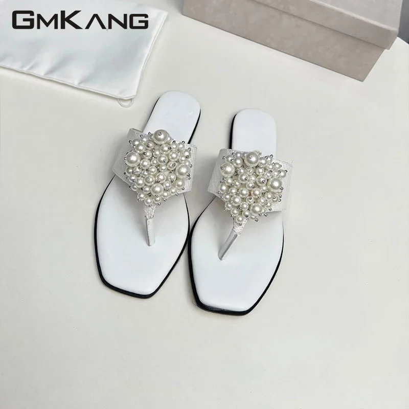 

Сандалии женские с бусинами и открытым носком, модельные босоножки с ремешком, модные удобные туфли на плоской подошве, лето