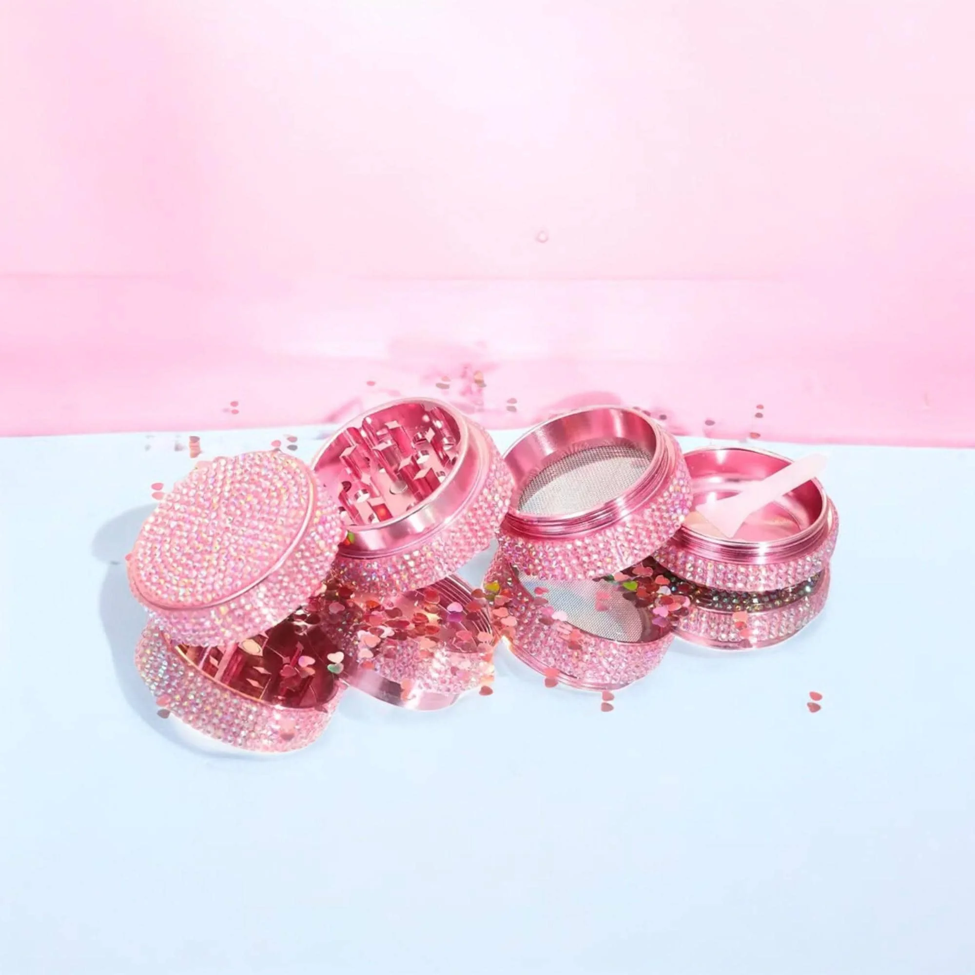 40mm/1.57inch Crystal Pink Aluminum Bling Bling Herb Grinder 5