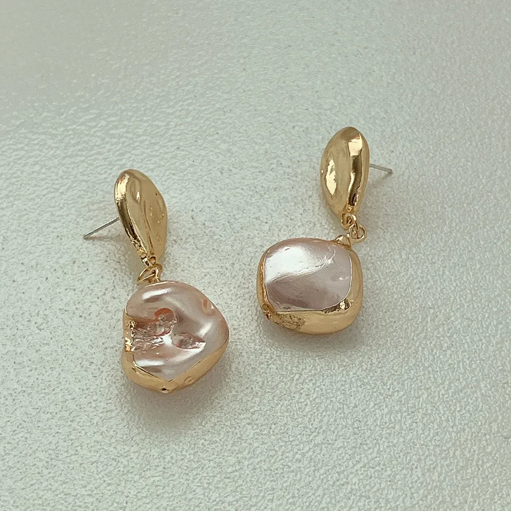 Minar Unique Design Irregular Baroque Pearl Long Drop Earrings for Women Gold Color Metal Geometric Dangle DEarrings Oorbellen hoop earrings