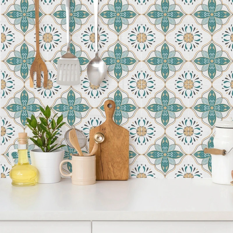 10pcs Retro Pattern Matte Surface Tiles Sticker Transfers Covers for Kitchen Bathroom Tables Floor Hard-wearing Art Wall Decals