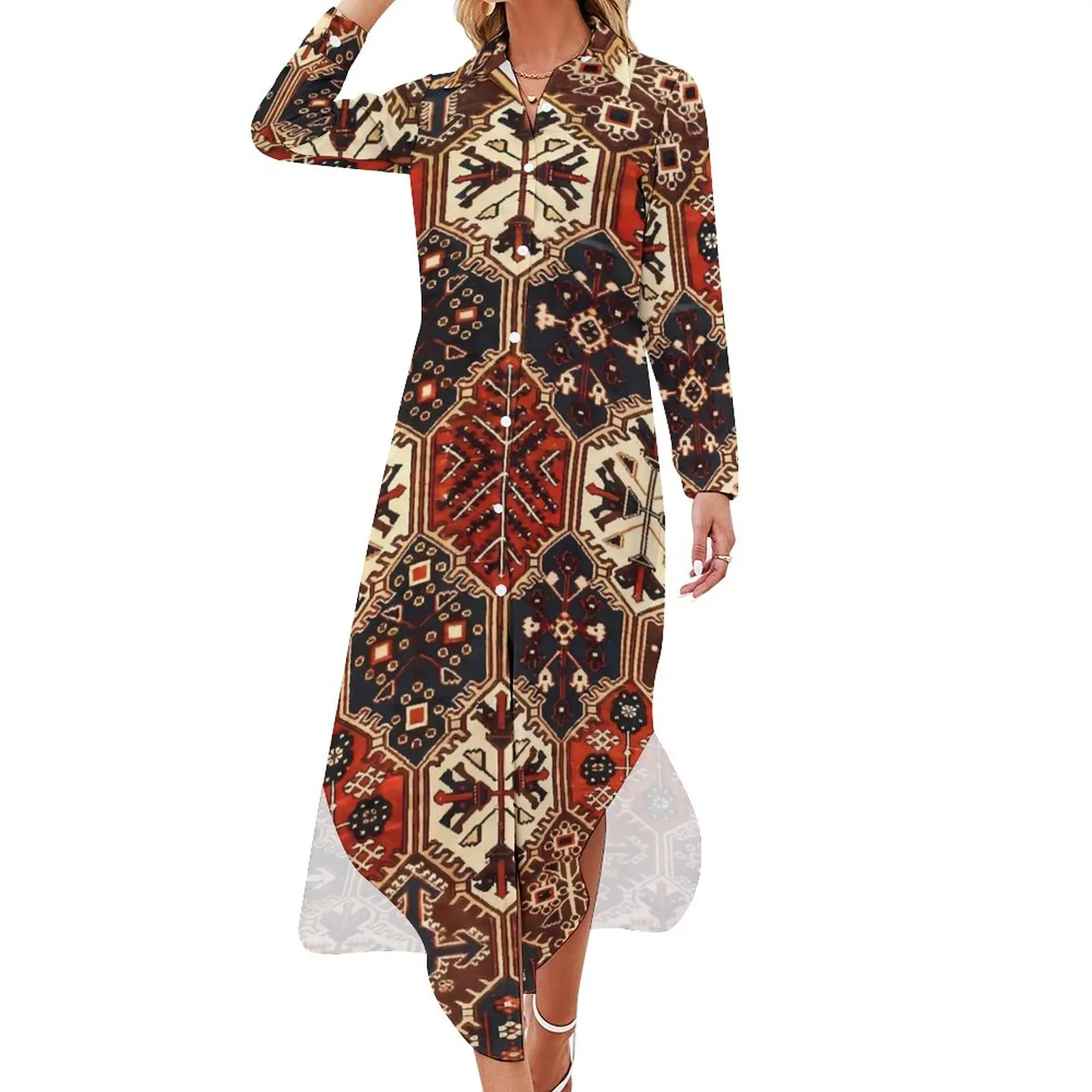 

Женское шифоновое платье с длинным рукавом и V-образным вырезом