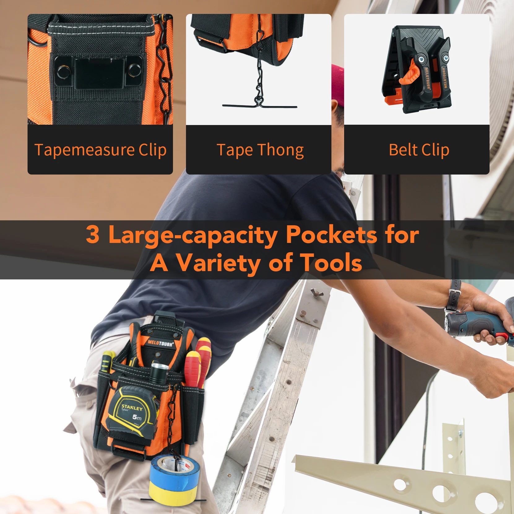MELOTOUGH Small Electrician's Tool Pouch Tool Belt Pouch with Belt Buckle Attachment 9 Gauge Craftsman Tool Pouch 4