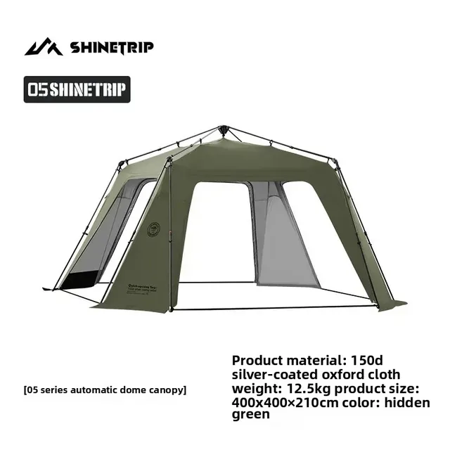 Shinetrip Waterproof Tent Tent Beach Family Black/Green Sunshade Camping Party Sunburn Protection One-touch 8-10 Persons UPF50+