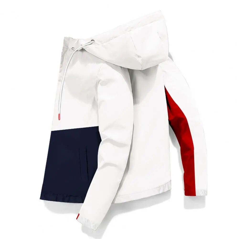 

Hooded Coat Stylish Men's Hooded Jacket with Patchwork Design Long Sleeve Zipper Placket for Spring Autumn Streetwear Hooded