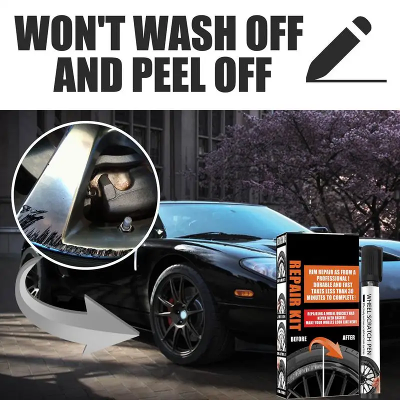 Car Wheel Scratch Repair Kit Quick Dry Automotive Black Alloy Wheel Rims Paint Fill Pen Set Scratch Coverage for Aluminum Iron