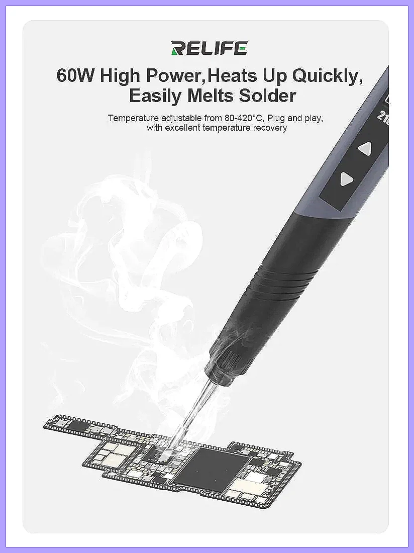 RELIFE 210 60W 고속 가열 휴대용 납땜 인두, PCB 수리 및 DIY 프로젝트용 C210-K 팁