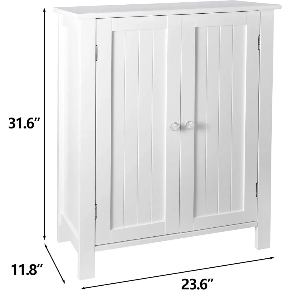 Bathroom Floor Storage Cabinet with Double Door + Adjustable Shelf, Wooden Organizer Cabinet for Living Room, Bathroom, Bed 3