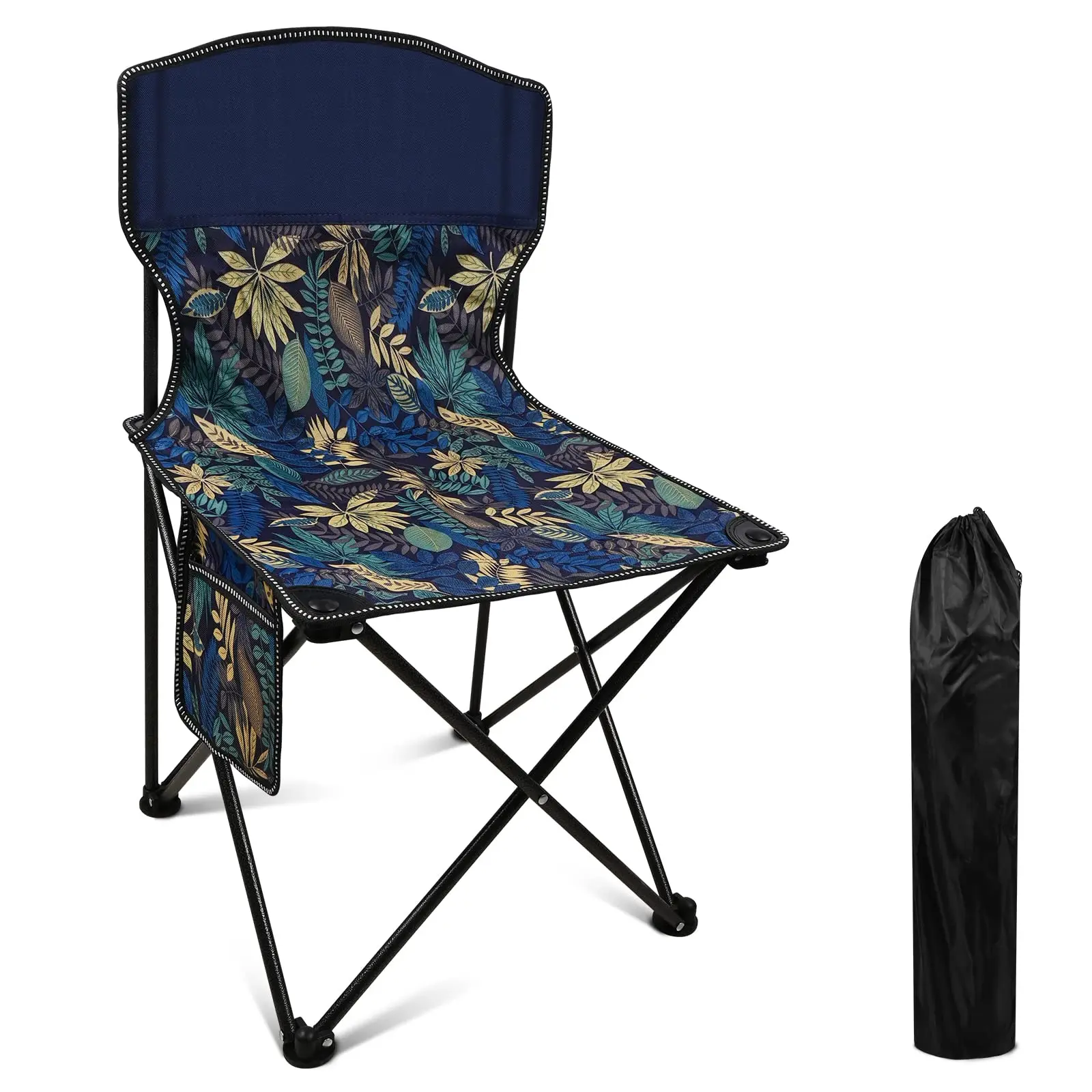 Folding Chairs，Folding Stool Outdoor Camp Chair with Front Pocket & Carrying Bag for Fishing, Camping, Beach, Hunt, BBQ, Travel