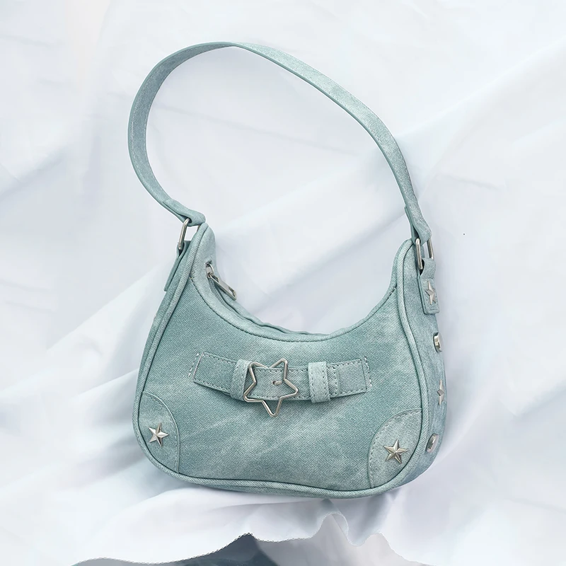 Y2K Korean Gothic Star Girl Black Handbag Harajuku Aesthetic Vintage Shoulder Crossbody Bag Trendy Women Messenger Tote Bags