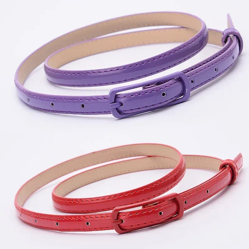 Womens Dress Belt Women Girls Japanese-style Candy Color Belts 1.2cm Super-thin PU Waistbands Simple Solid Color Casual Belts Apparel Accessories womens dress belt
