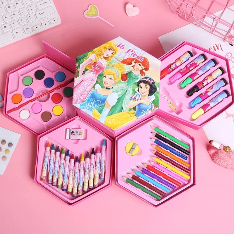 46pcs/set Disney carton Frozen cars Mickey Spider-Man princess Painting Set Watercolor Pen Combination Boys Girls Birthday Gift