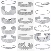 1/2Pcs Stainless Steel Women Irregular Textured Open Cuff Bangle Bamboo Leaves Ear Of Wheat Hammered Chunky Men Bracelet Jewelry 1