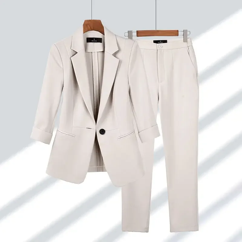 

2023 Spring Summer New Elegant Suit Jacket Matching Set Women's Korean Chic Blazers Coat Pants 2 Piece Female Professional Suit