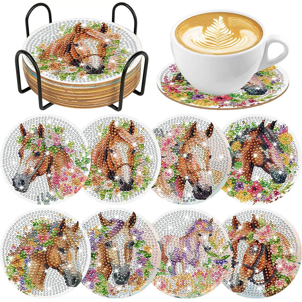Hobby Rilassante Con Strass Kit 8 Sottobicchieri Diamante Art Fai Da Te - Motivo Farfalla 5D, Con Strass, Penna Adesiva E Vassoio Set Creativo Adulti