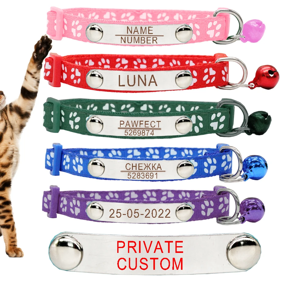 Personalized ID Paw Dog Collar Adjustable Nylon Bell Engraving Puppy Kittens Necklace Cat Collar dog collar pet collar