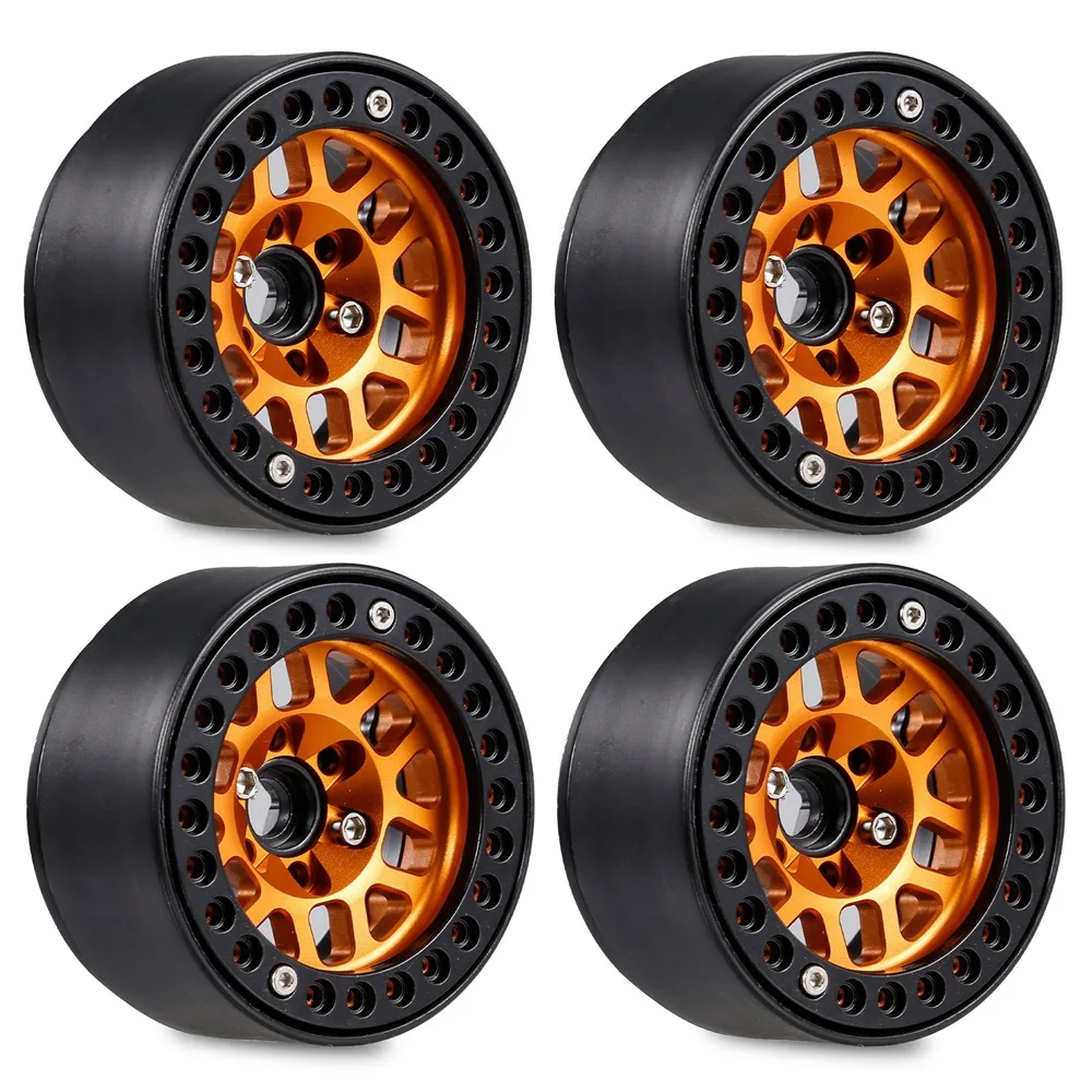 

4PCS 1.9 Metal Beadlock Wheel Hub Rim for 1/10 RC Crawler Axial SCX10 90046 AXI03007 Traxxas TRX4 RedCat D90,Orange