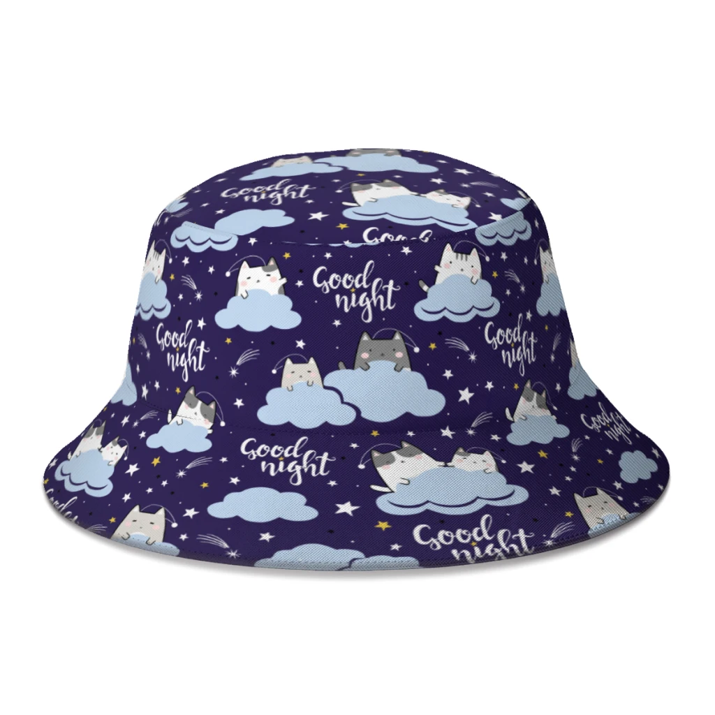 Good Night Cat Cats Cute Meow Bucket Hat Per Donna Uomo Adolescente Pieghevole Bob Fisherman Hats Panama Cap Autunno