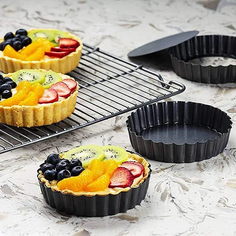 3 Inch Kitchen Non-stick Carbon Steel Cake Molds Bottom Tart Plate Round Lace Pizza Egg Tart Pie Tray Home Oven Cake Tools cake cutter