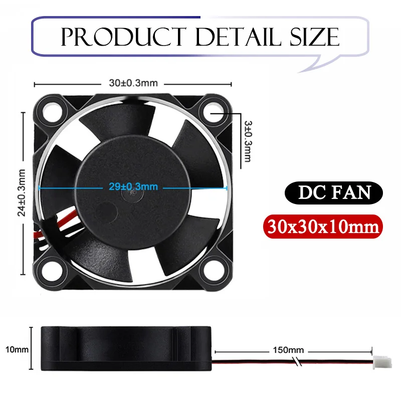 Gdstime-mini Ventilador de Refrigeração sem Escova 3010 5v 12v 24v Pinos 3cm 30x30x10 mm Micro dc Peças - Imagem 2