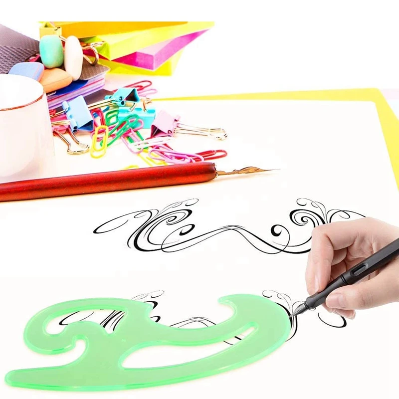 원형 타원형 곡선 템플릿 스텐실 플라스틱 눈금자, 사무실 학교용 측정 도구, 6 개