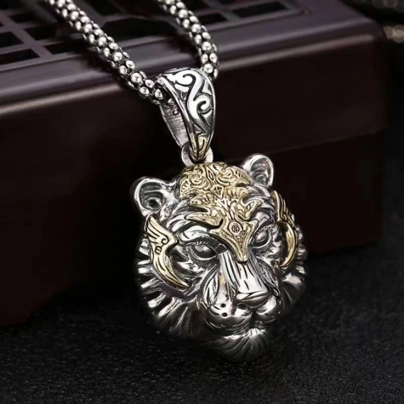 

Tiger King Pendant Necklace Chain for Men Boisterous Tiger Head Fashion Design Christmas Gift Jewelry